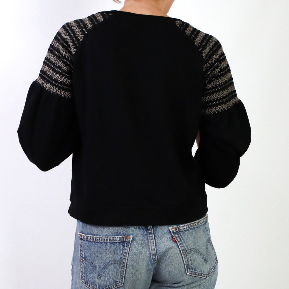 Black Puff Sleeve Sweatshirt M Stitched Detailed Arm Boxy Fit Boho Loungewear